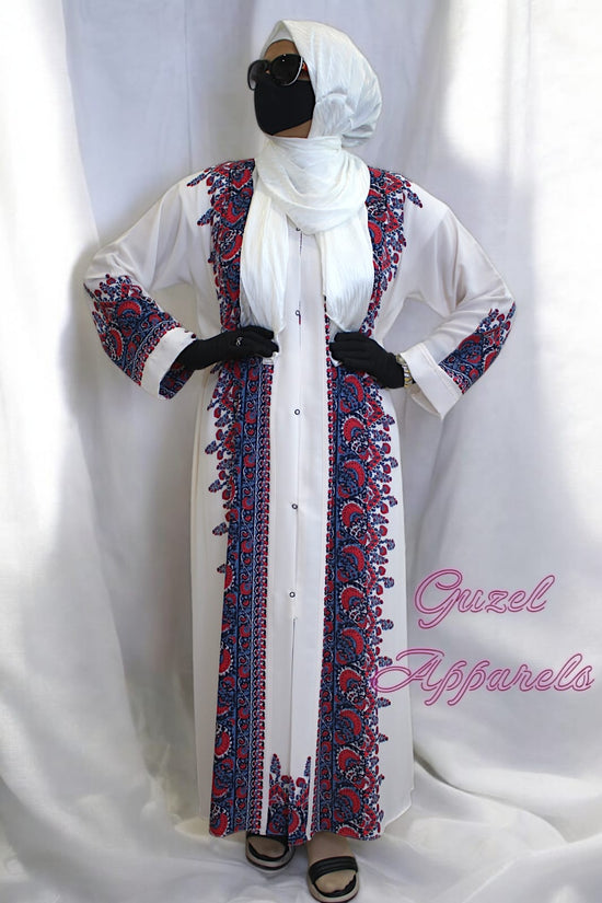 White Printed Abaya