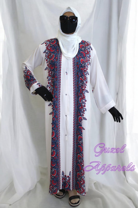 White Printed Abaya