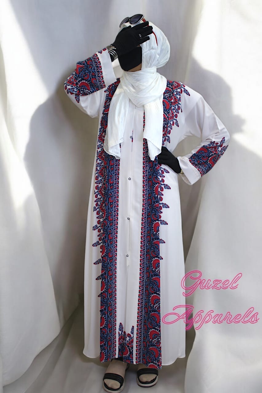 White Printed Abaya