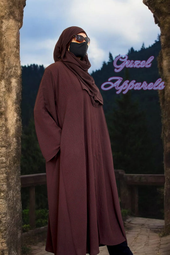 Brown Crush Front Open Abaya