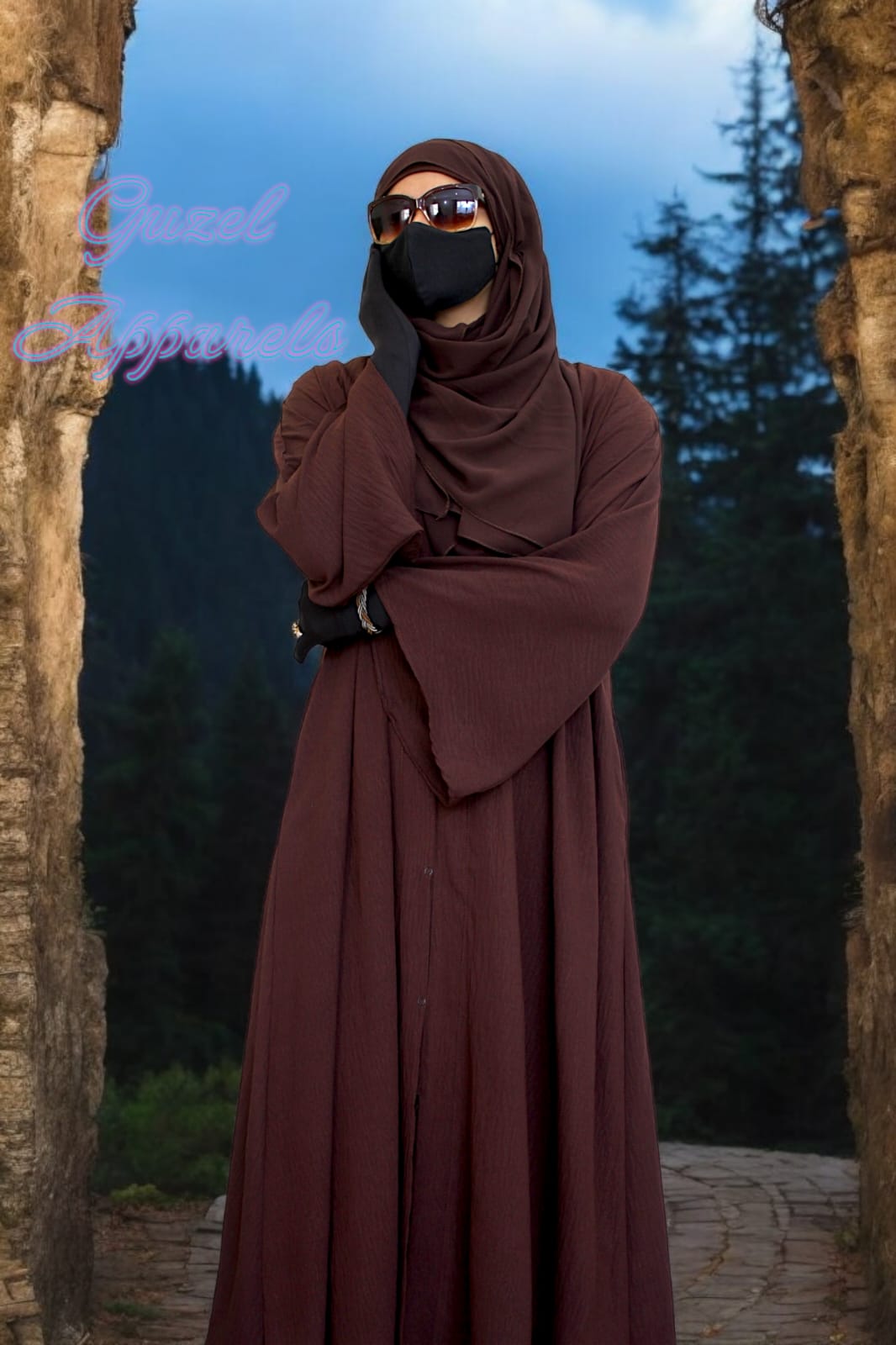 Brown Crush Front Open Abaya