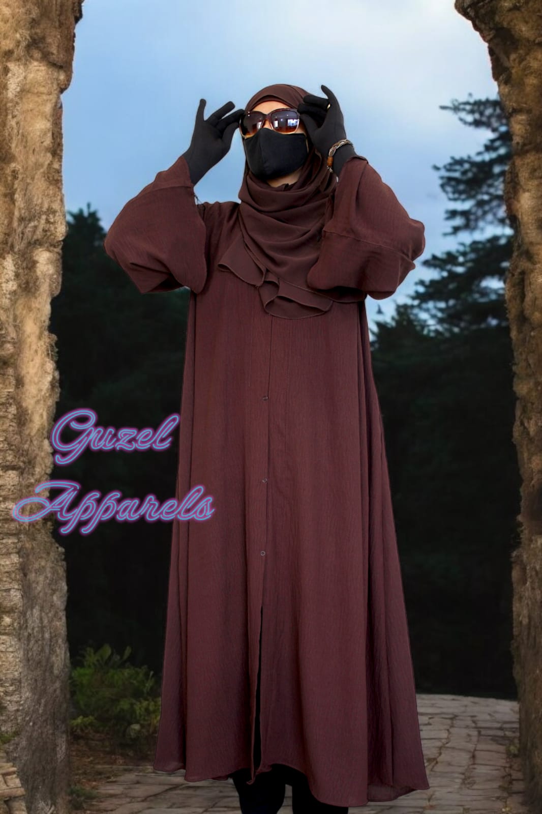 Brown Crush Front Open Abaya