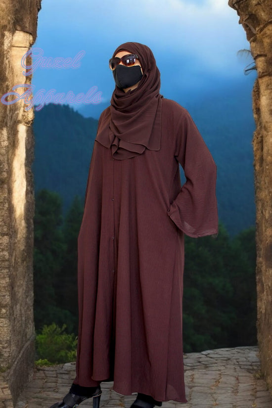 Brown Crush Front Open Abaya