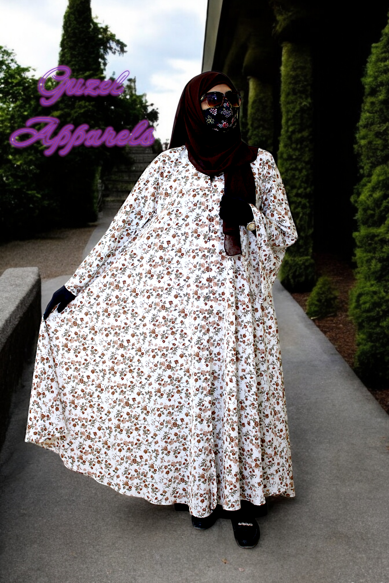 White Printed Maxi Abaya