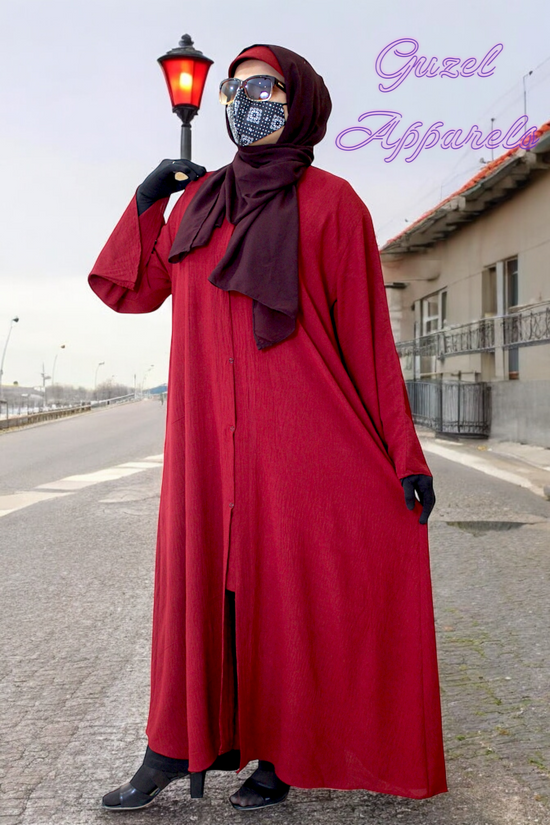 Maroon Crush Front Open Abaya