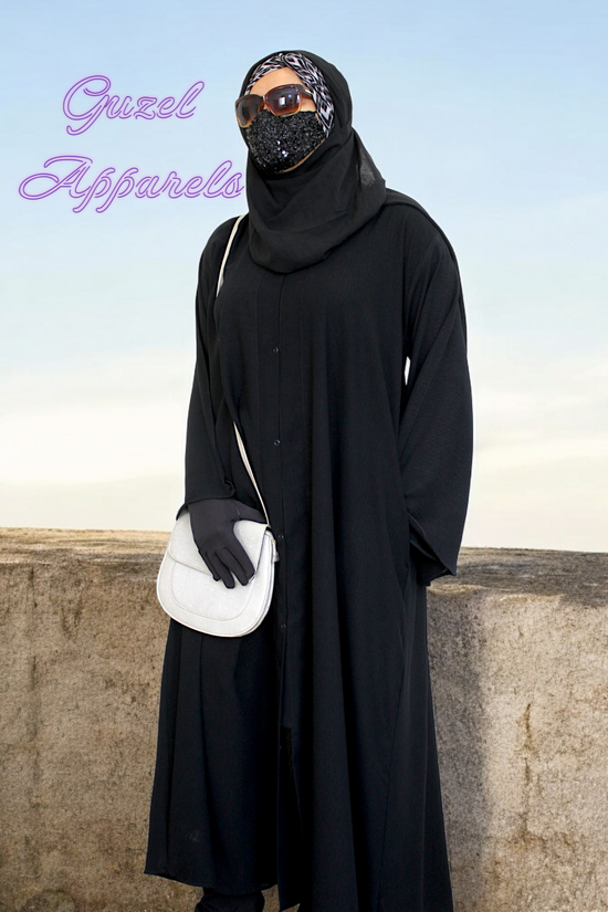 Black Crush Front Open Abaya