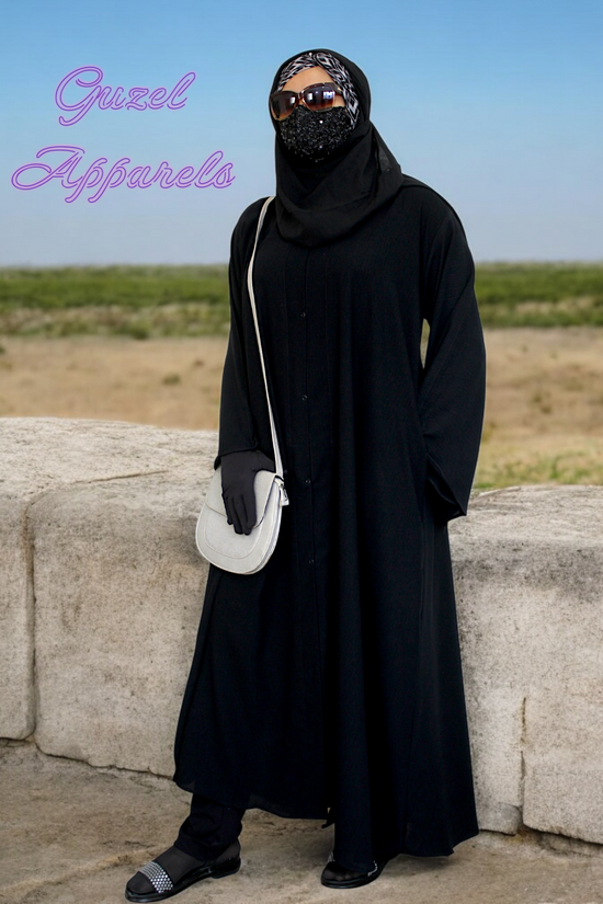 Black Crush Front Open Abaya